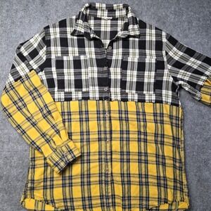 La Miel Plaid Colorblock Button Down Shirt Yellow Black SRT1335 Small Distressed